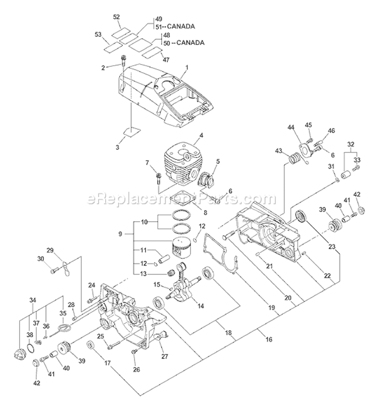 Page E Diagram and Parts List for CS-670 03001001 - 03999999 Echo Chainsaw