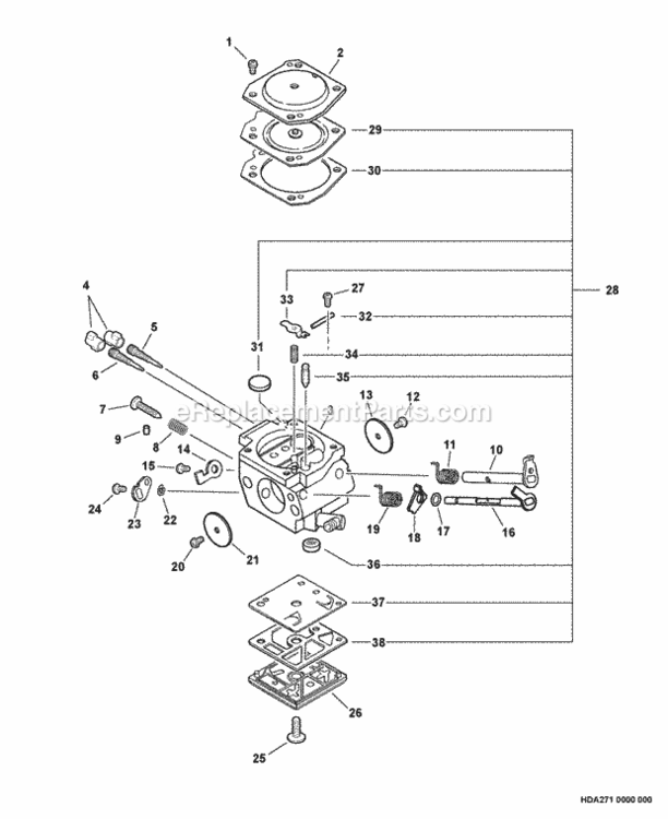 Carburetor_--_Hda-271 Diagram and Parts List for CS-680 C03203001001 - C03203999999 Echo Chainsaw