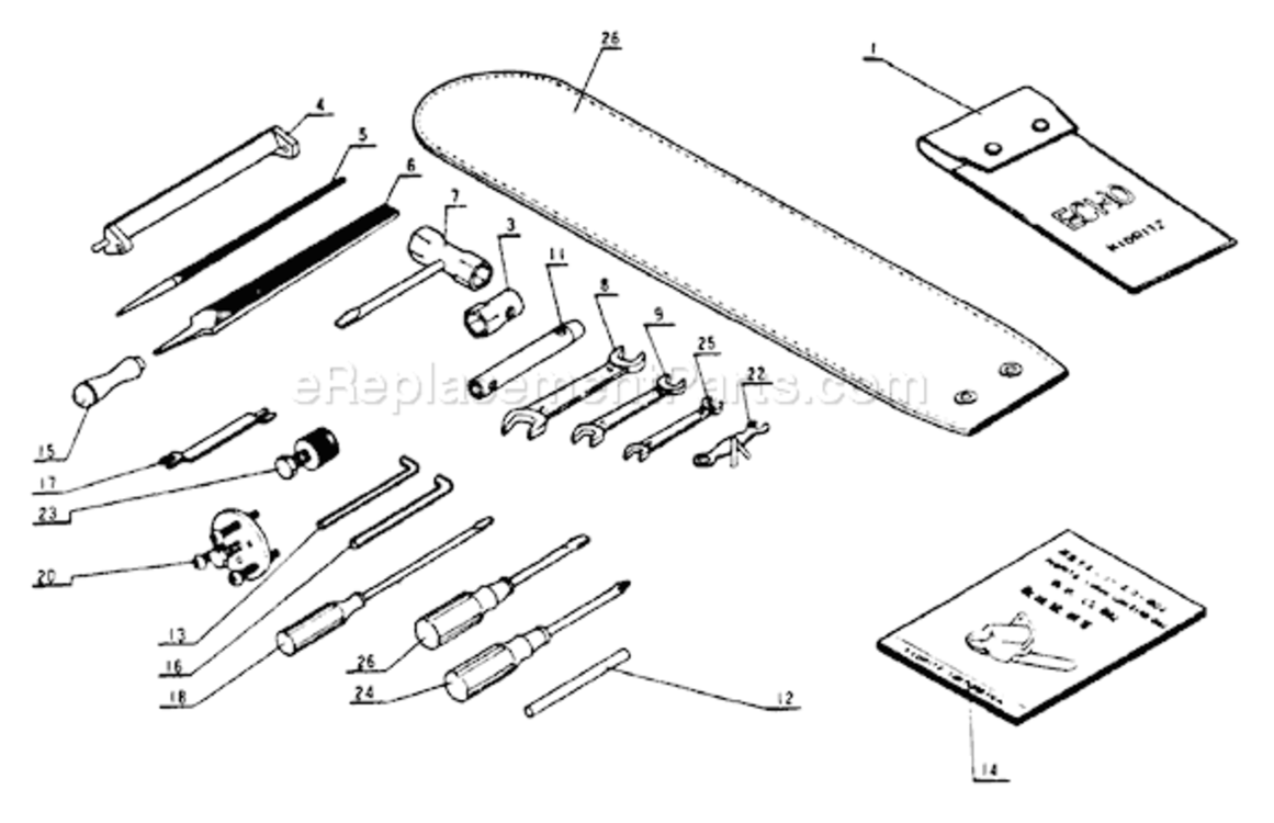 Tools Diagram and Parts List for CS-802S  Echo Chainsaw