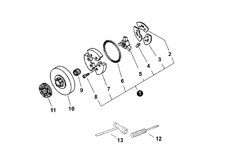 Clutch, Tools Diagram and Parts List for QV-8000 (Type 1E)(C90303001001 - C90303999999) Echo Chainsaw