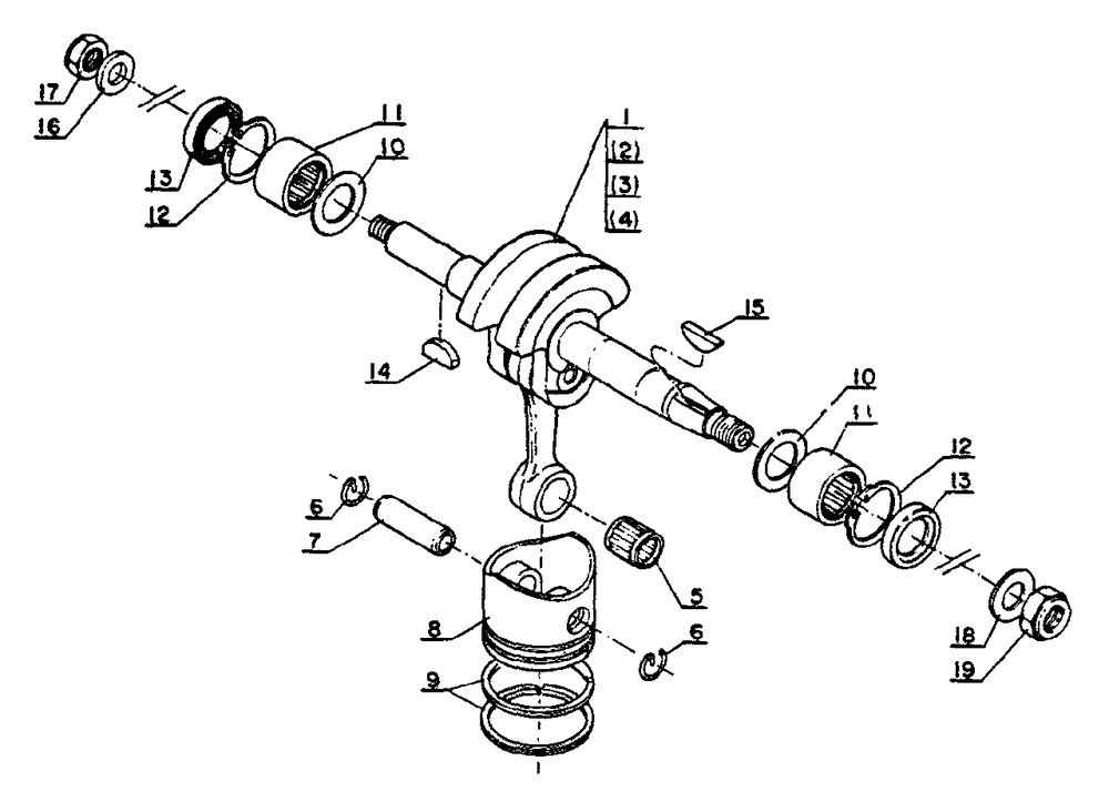 Bearings, Crankshaft, Piston Diagram and Parts List for SRM-202 F Version Echo Trimmer