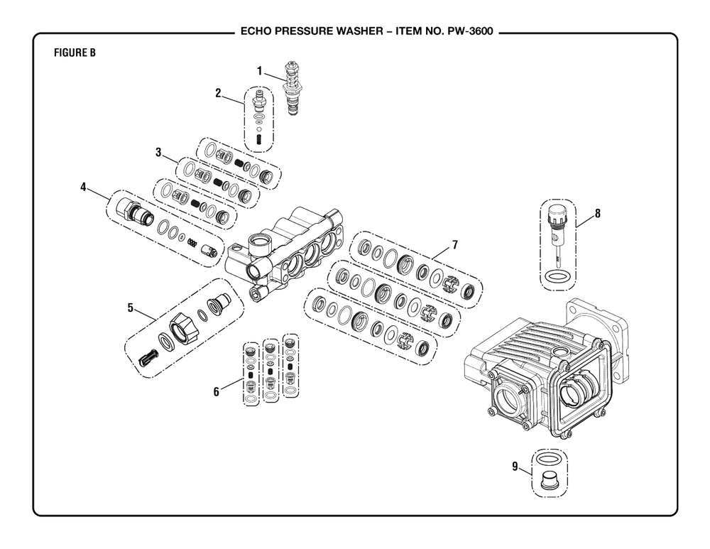 Figure B Diagram and Parts List for PW-3600 (Revision 03)(090079438)(2020-05) Echo Pressure Washer