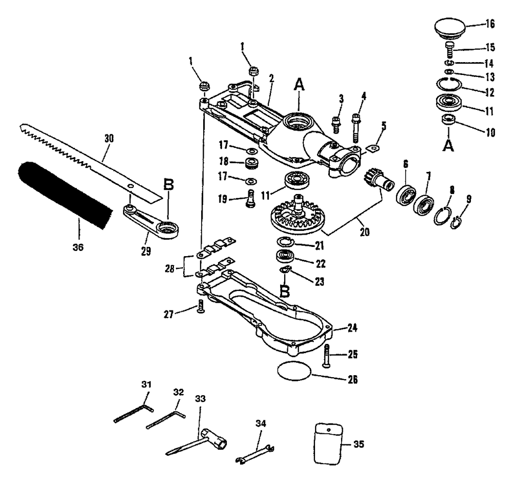 Gear Case, Blade, Tools Diagram and Parts List for SRS-2100  Echo Pole Saw