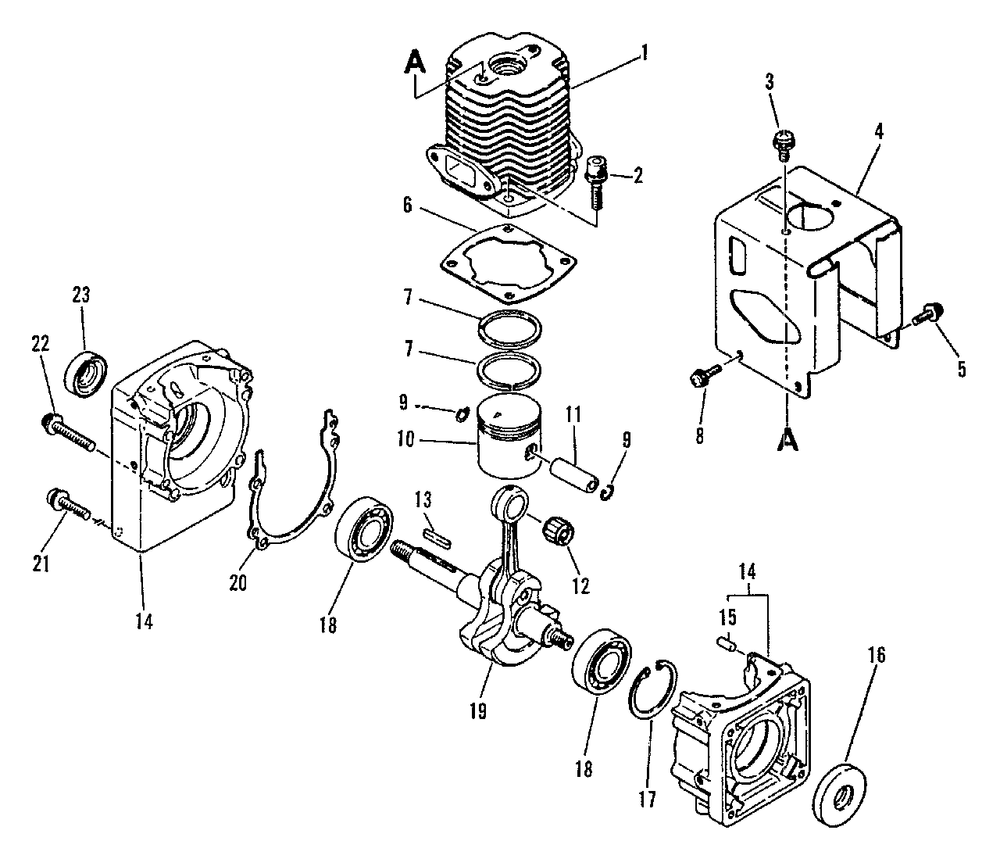 Engine, Crankcase Diagram and Parts List for PB-300E 0000000 - 0049616 Echo Leaf Blower / Vacuum