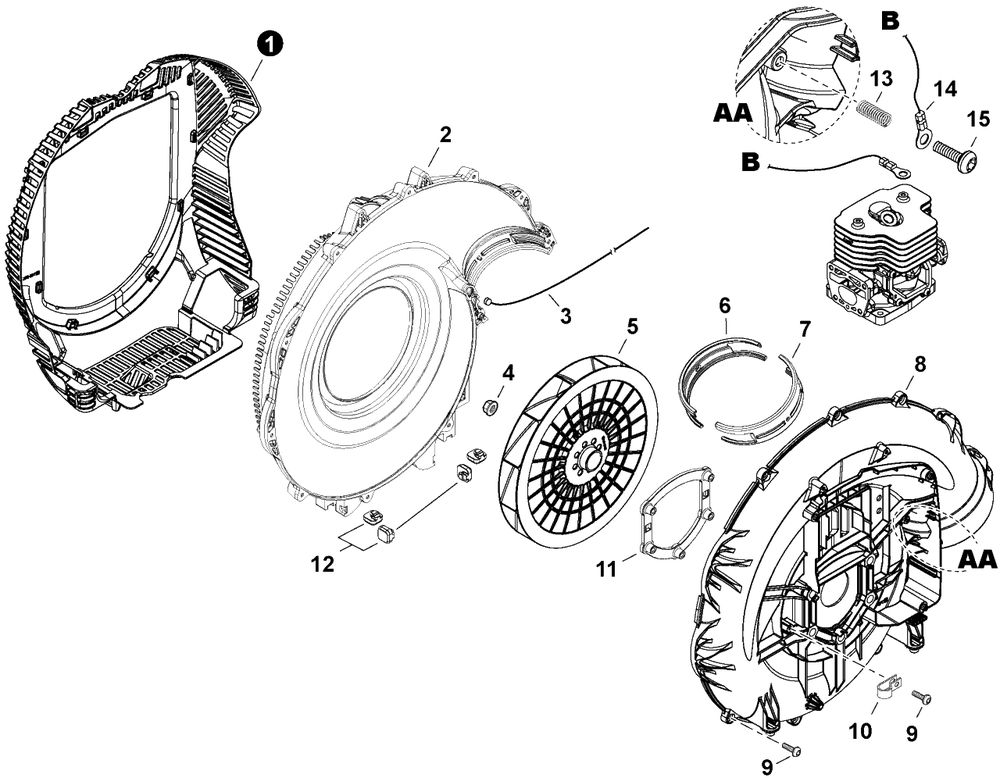 Fan Case Diagram and Parts List for PB-9010H P55915001001 - P55915999999 Echo Leaf Blower / Vacuum