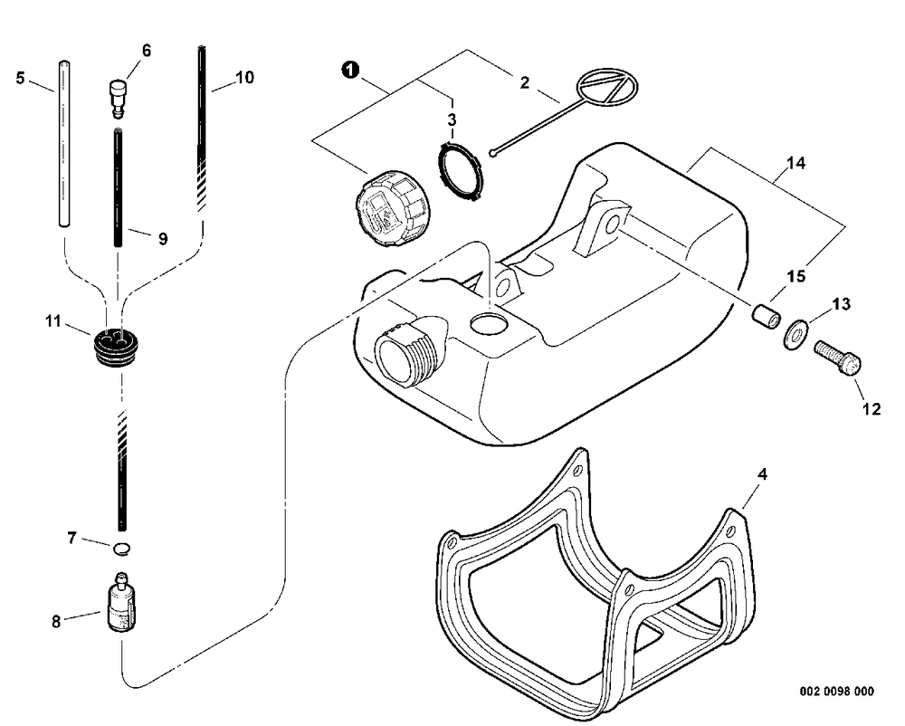 Fuel System Diagram and Parts List for PPT-2400 (Type 1E)(E14220001001 - E14220999999) Echo Pole Saw