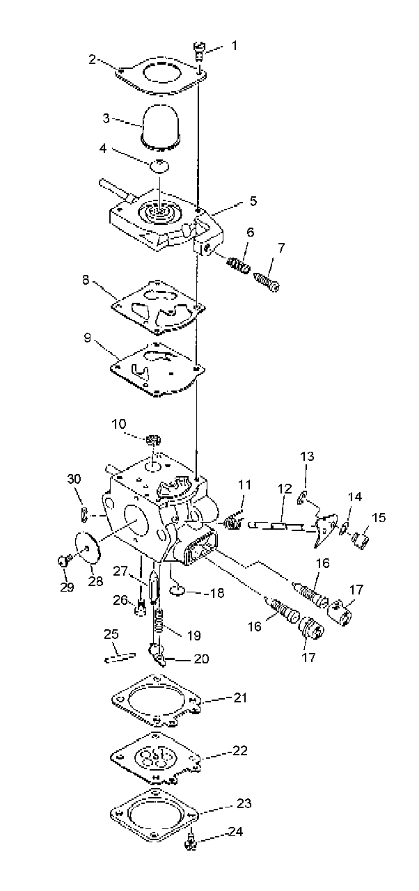 Carburetor Diagram and Parts List for PPSR-2433 001001 - 503999 Echo Pole Saw