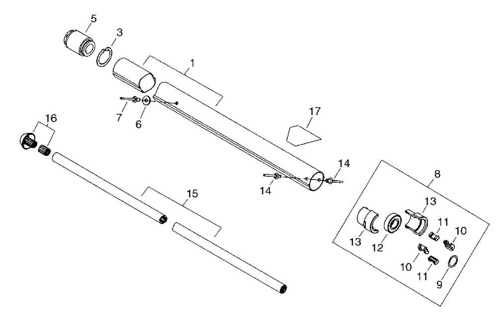 Upper Pipe Diagram and Parts List for PPT-2400 (Type 1E)(E14536001001 - E14536999999) Echo Pole Saw