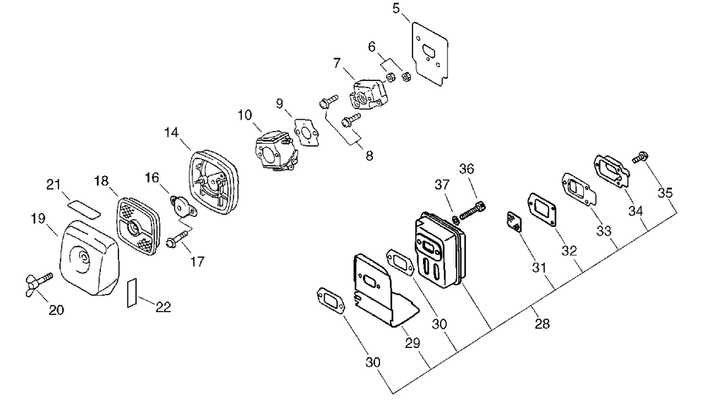 Air Filter, Intake, Exhaust Diagram and Parts List for PPT-2400 (Type 1E)(E14536001001 - E14536999999) Echo Pole Saw
