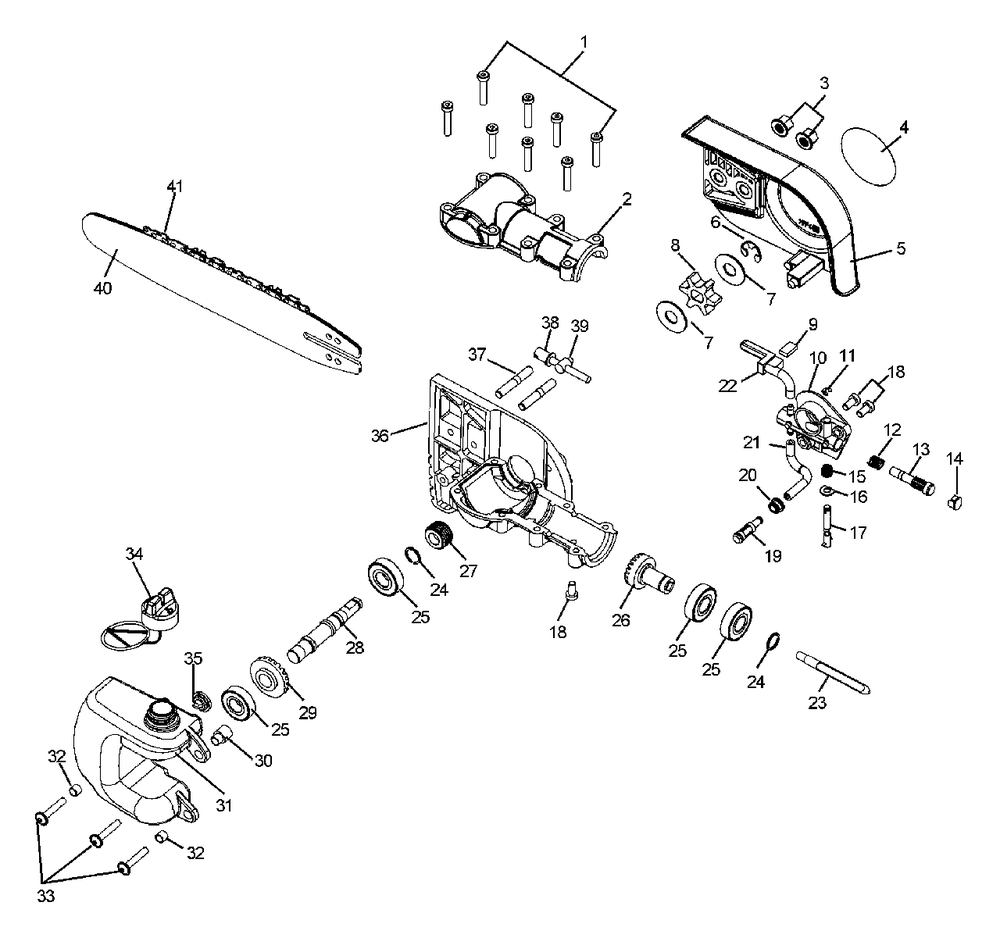 Gear Case, Oiler Assembly, Bar And Chain Diagram and Parts List for PPFD-2400 501001 - 999999 Echo Pole Saw