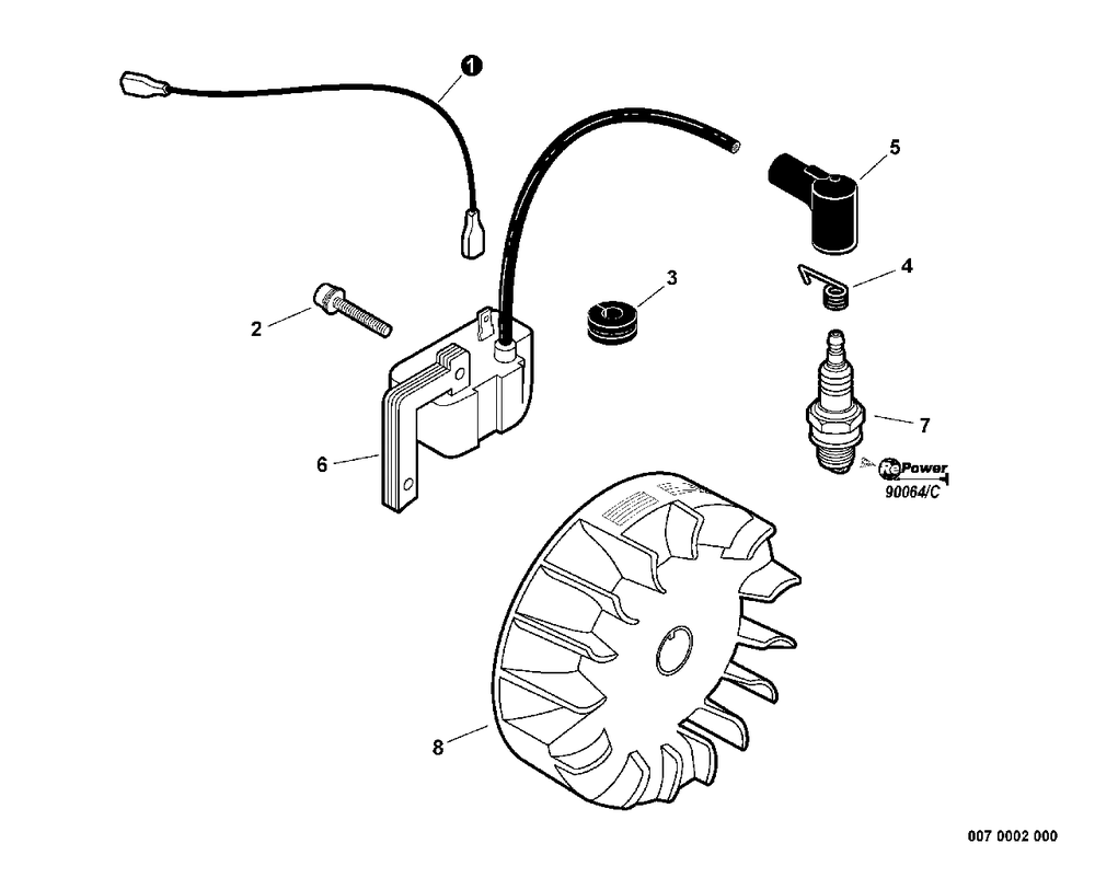Ignition Diagram and Parts List for WP-1000 (Type 1E)(W15103001001 - W15103999999) Echo Water Pump