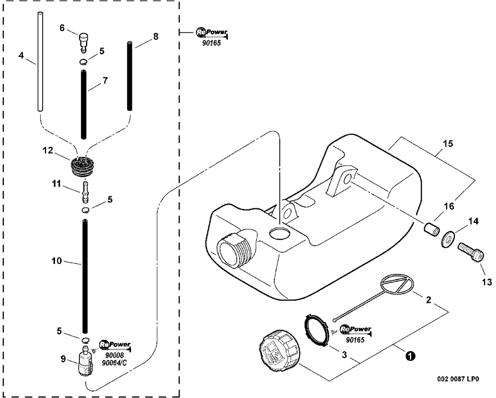 Fuel System S/N: W15103008720 - W15103999999 Diagram and Parts List for WP-1000 (Type 1E)(W15103001001 - W15103999999) Echo Water Pump