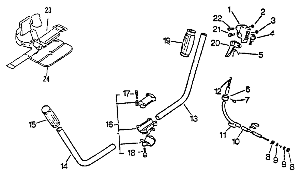 Handles, Throttle, Stop Switch, Harness Diagram and Parts List for SRM-2501 043001 - 061968 Echo Trimmer