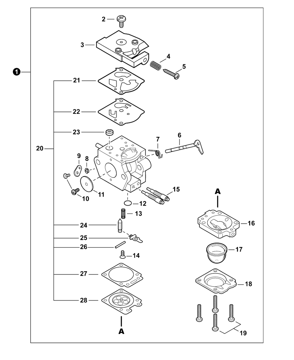 Carburetor Diagram and Parts List for PB-580T P55515001001 - P55515999999 Echo Leaf Blower / Vacuum