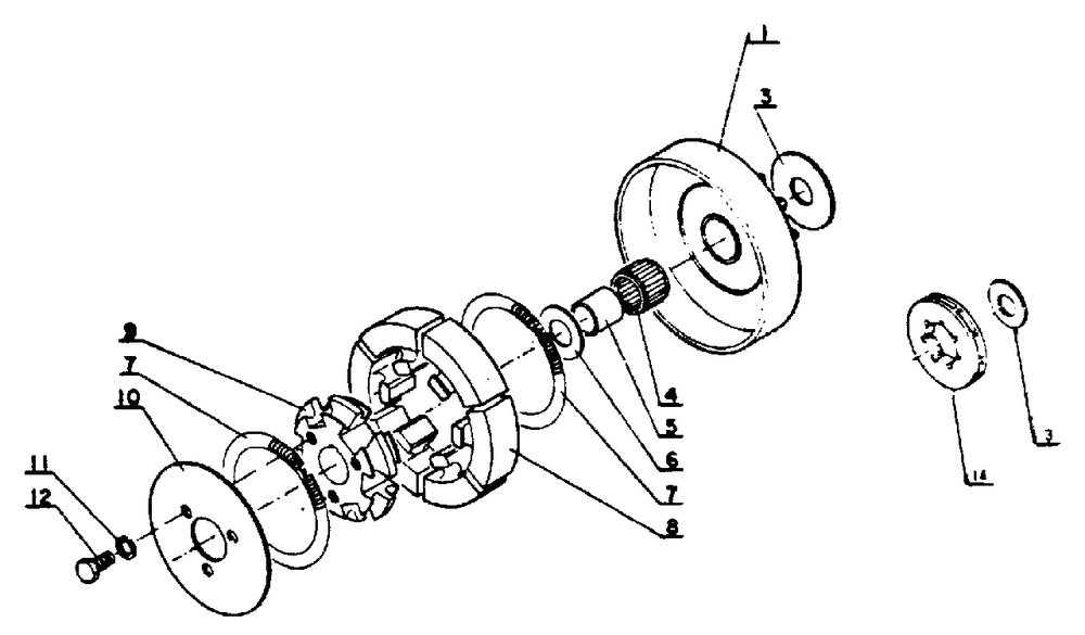 Clutch Diagram and Parts List for CS-60S 001001 - 059500 Echo Chainsaw