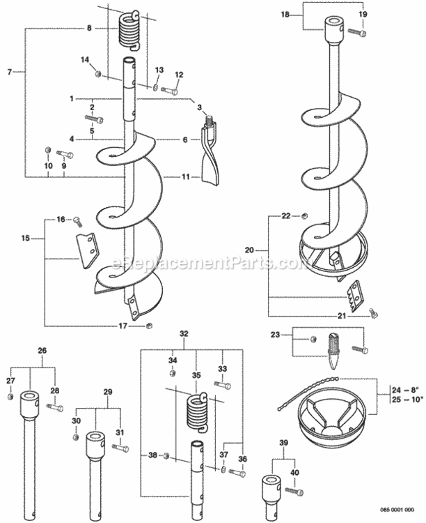 Auger_Bits Diagram and Parts List for EA-410 S05636001001 - S05636999999 Echo Auger