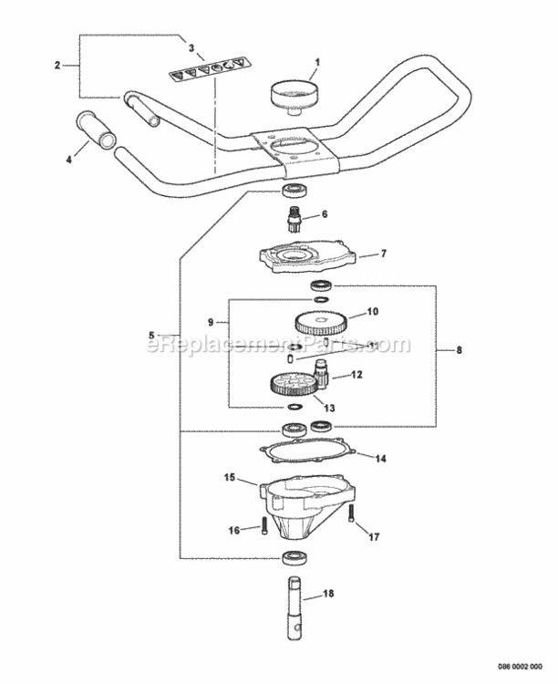 Handlebar_Assembly_Gearcase Diagram and Parts List for EA-410 S05636001001 - S05636999999 Echo Auger