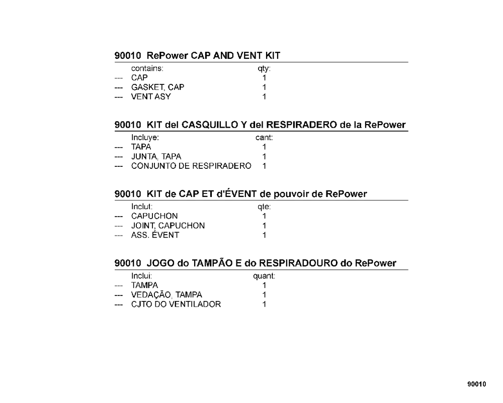 90010 Repower Cap And Vent Kit Diagram and Parts List for SRM-230 S73112127552 - S73112328927 Echo Trimmer
