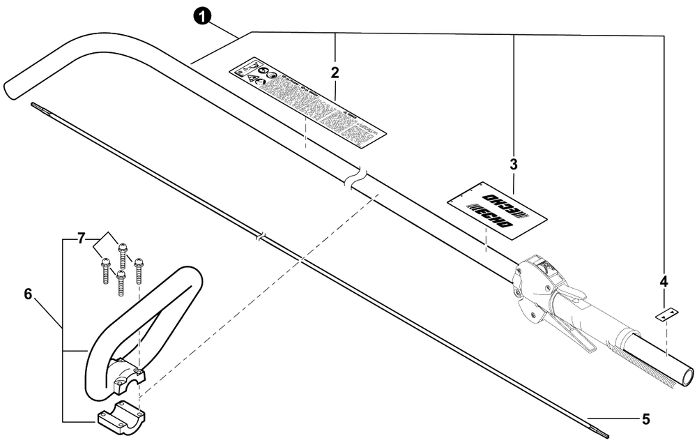 Main Pipe, Handle Diagram and Parts List for GT-22GES U54026001001 - U54026999999 Echo Trimmer