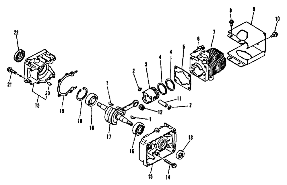 Crankcase, Engine, Engine Cover Diagram and Parts List for PB-210 Type 1 Echo Leaf Blower / Vacuum