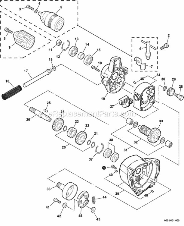 Chuck_Clutch_Gear_Case Diagram and Parts List for EDR-260 E01807001001 - E01807999999 Echo Engine