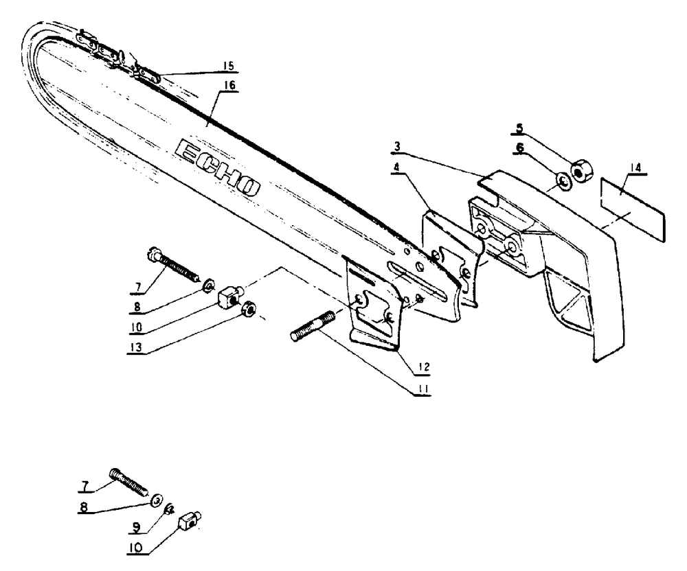 Cutting Attachment Diagram and Parts List for CS-60S 001001 - 059500 Echo Chainsaw