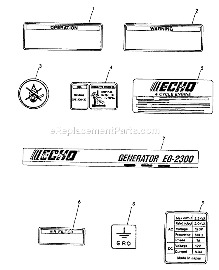 Page Q Diagram and Parts List for EG-2300 001001 - 003371 Echo Generator