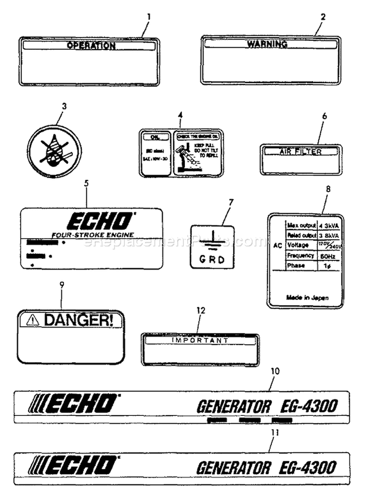 Page O Diagram and Parts List for EG-4300E  Echo Generator