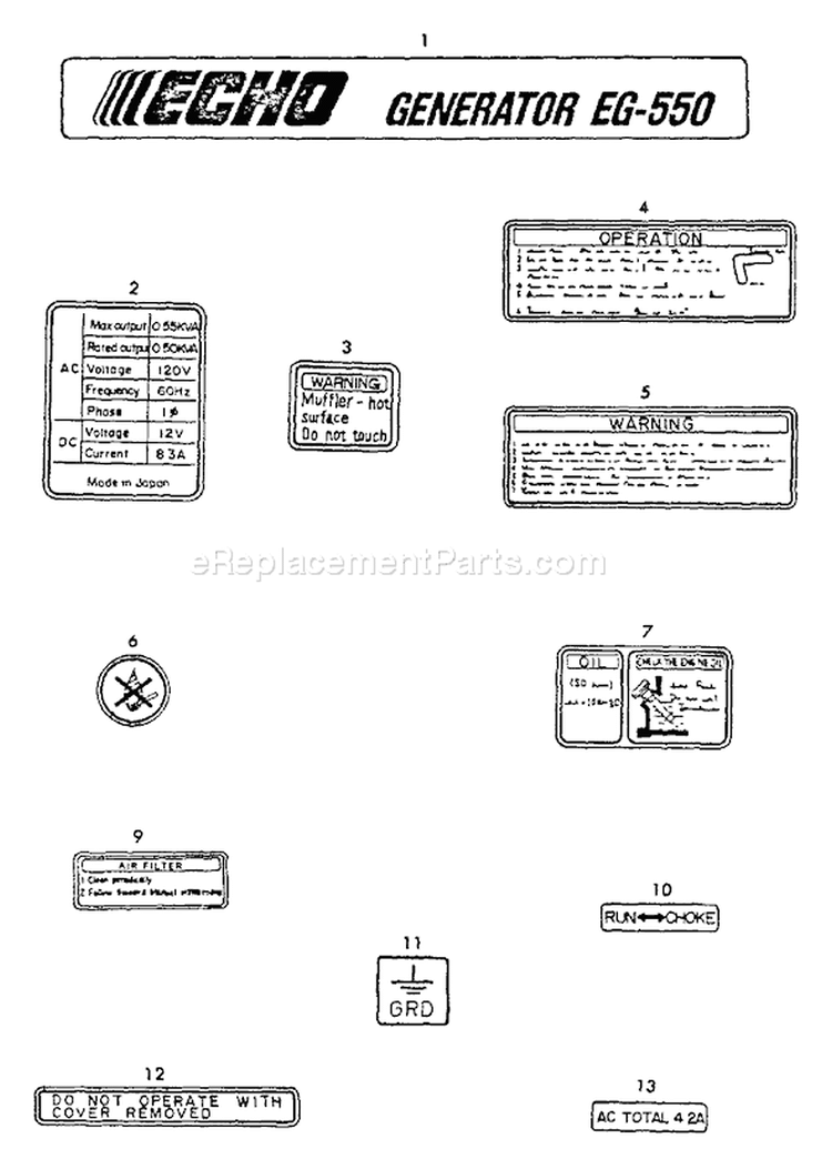 Page L Diagram and Parts List for EG-550  Echo Generator