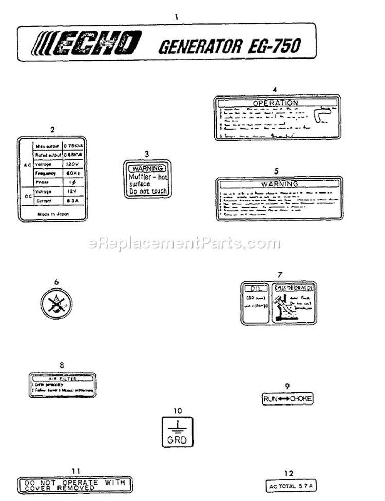Page K Diagram and Parts List for EG-750  Echo Generator