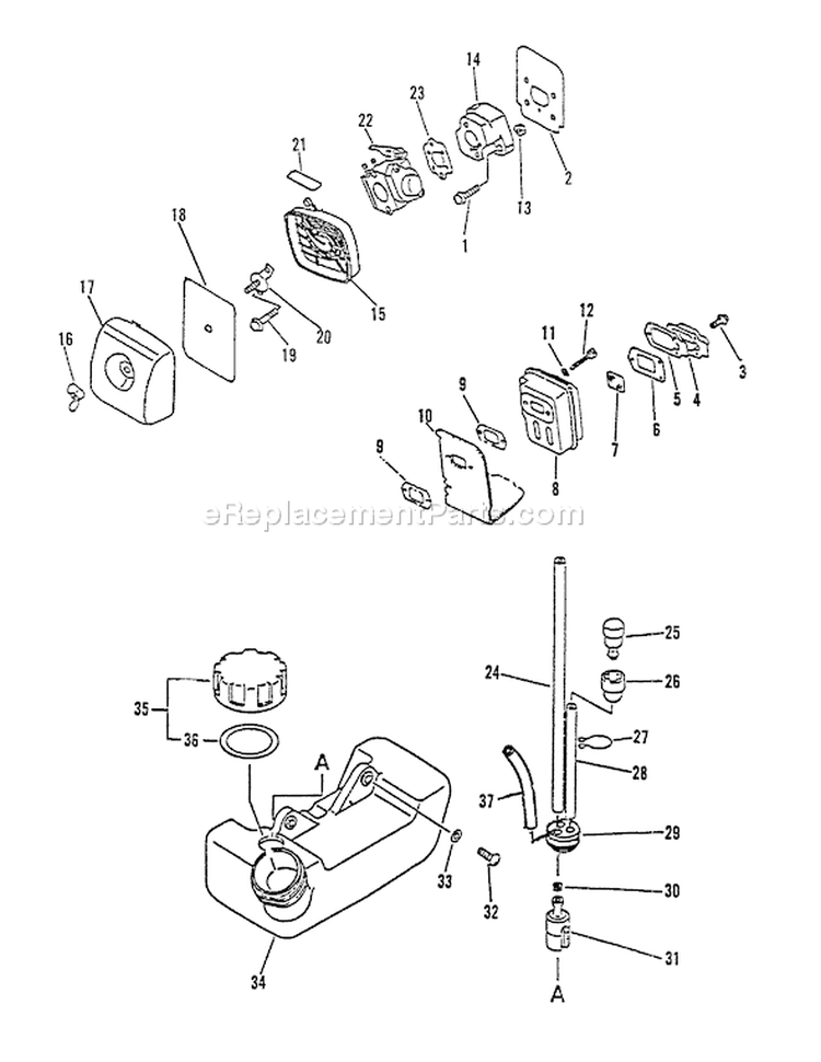 Ignition Starter Diagram and Parts List for ES-2000 001001 - 007941 Echo Chipper Shredder