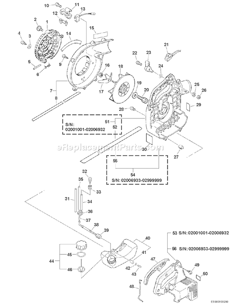 Page D Diagram and Parts List for ES-211 02001001 - 02999999 Echo Chipper Shredder