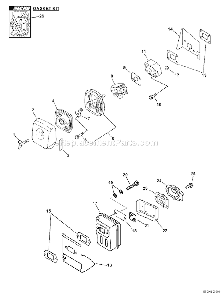 Page E Diagram and Parts List for ES-211 02001001 - 02999999 Echo Chipper Shredder