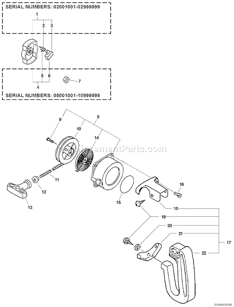 Page F Diagram and Parts List for ES-210 07001001 - 07999999 Echo Chipper Shredder