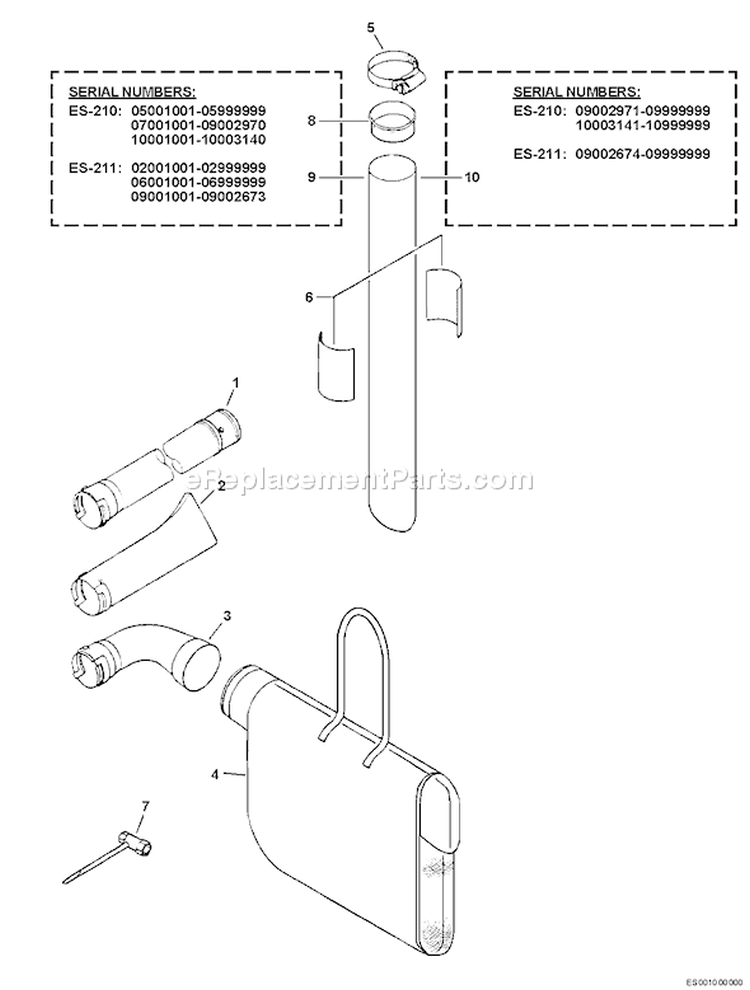 Page A Diagram and Parts List for ES-210 07001001 - 07999999 Echo Chipper Shredder