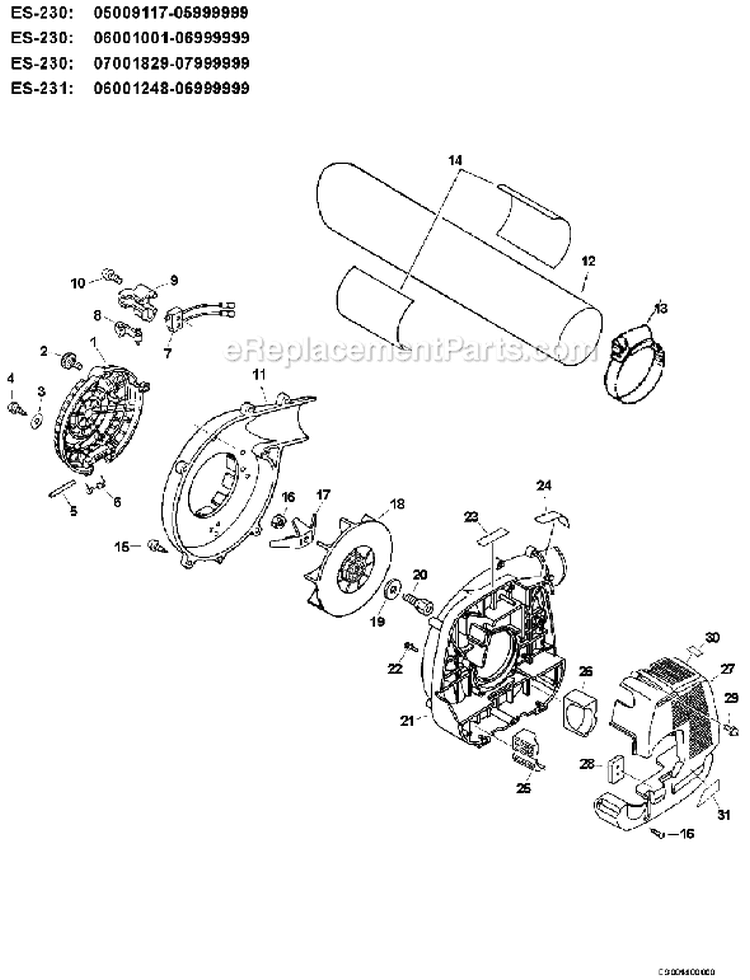 Page D Diagram and Parts List for ES-230 06001001 - 06999999 Echo Chipper Shredder