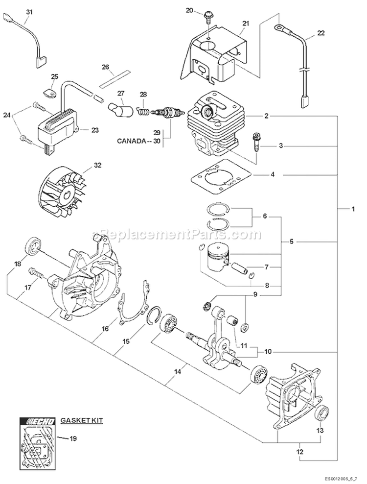 Page D Diagram and Parts List for ES-231 06001001 - 06999999 Echo Chipper Shredder