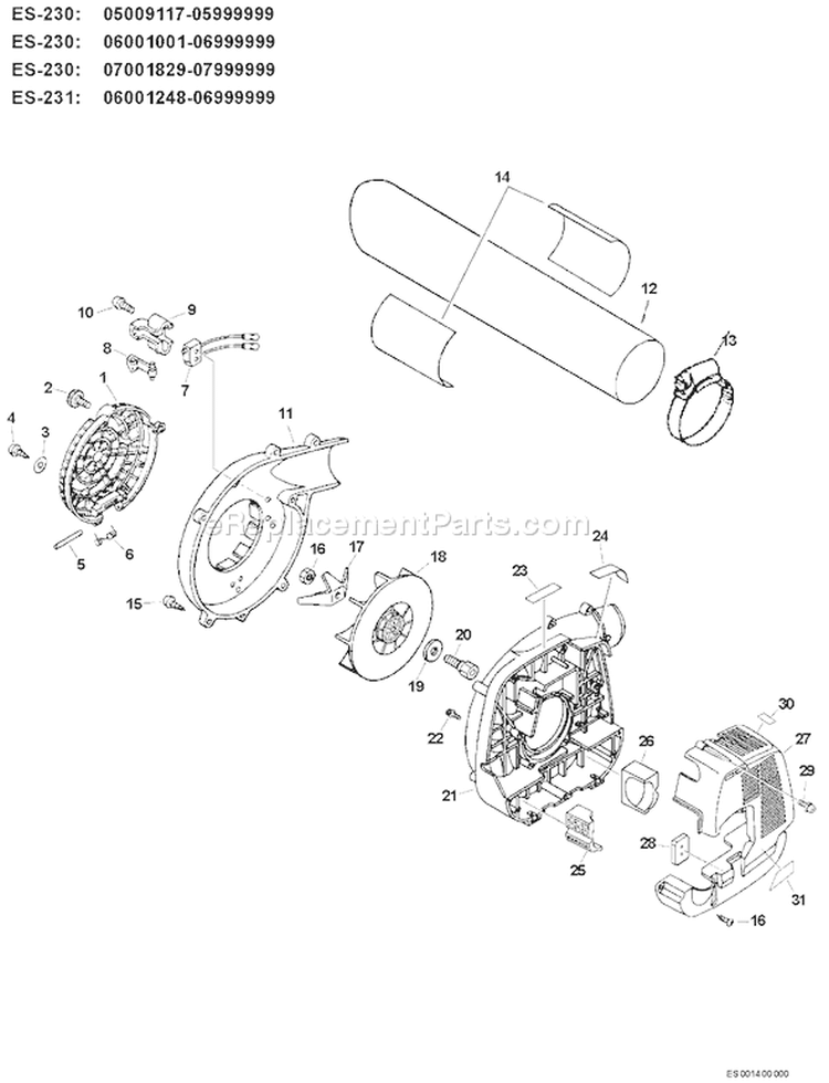 Page F Diagram and Parts List for ES-231 06001001 - 06999999 Echo Chipper Shredder