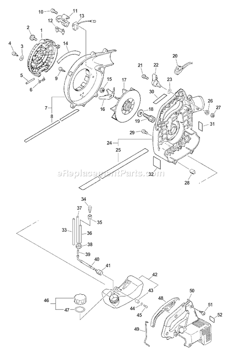 Page E Diagram and Parts List for ES-2400 Type 1E Echo Chipper Shredder