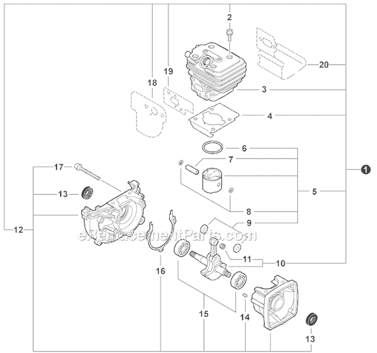 Engine, Short Block - Sb1104 Diagram and Parts List for ES-250 P33612001001-P33612999999 Echo Chipper Shredder