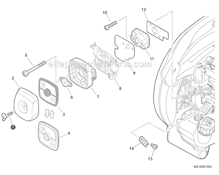 Intake Diagram and Parts List for ES-250 P33612001001-P33612999999 Echo Chipper Shredder