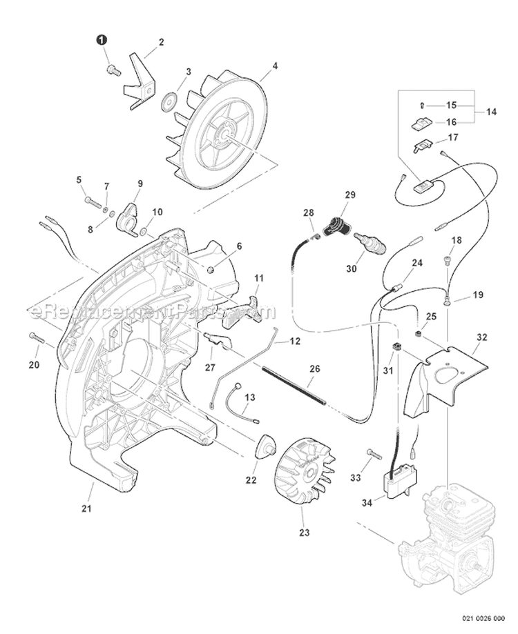 Fan Ignition, Right Fan Cover Diagram and Parts List for ES-250 P33711001001-P33711999999 Echo Chipper Shredder