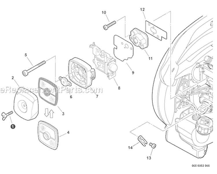 Intake Diagram and Parts List for ES-250 P33711001001-P33711999999 Echo Chipper Shredder