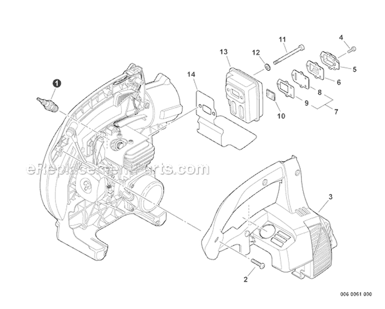 Engine Cover, Exhaust Diagram and Parts List for ES-250 P33813001001-P33813999999 Echo Chipper Shredder