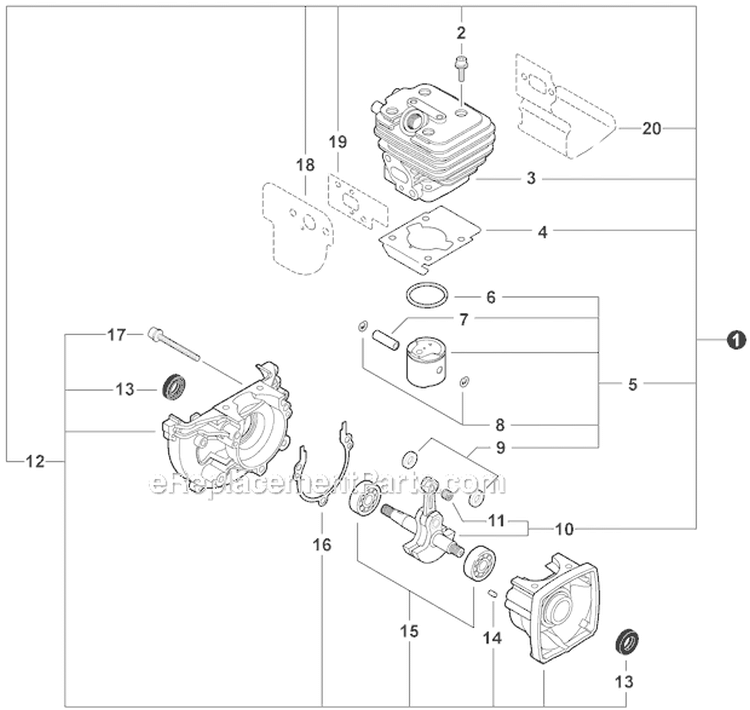 Engine, Short Block - Sb1104 Diagram and Parts List for ES-250 P33813001001-P33813999999 Echo Chipper Shredder