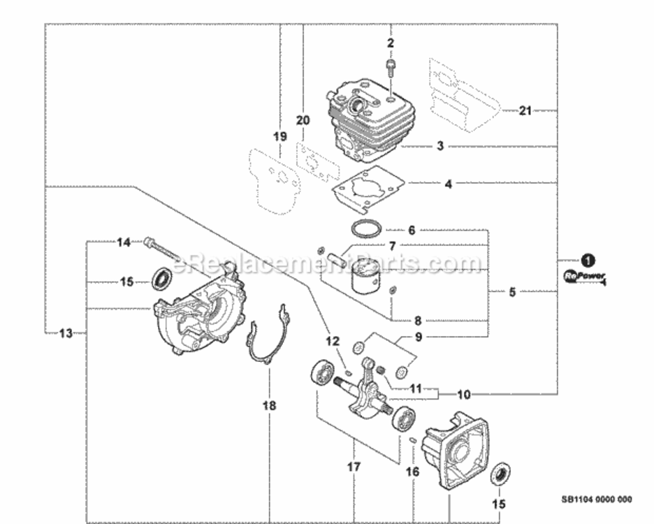 Engine_Short_Block_-_Sb1104 Diagram and Parts List for ES-250 P38311001001 - P38311999999 Echo Chipper Shredder
