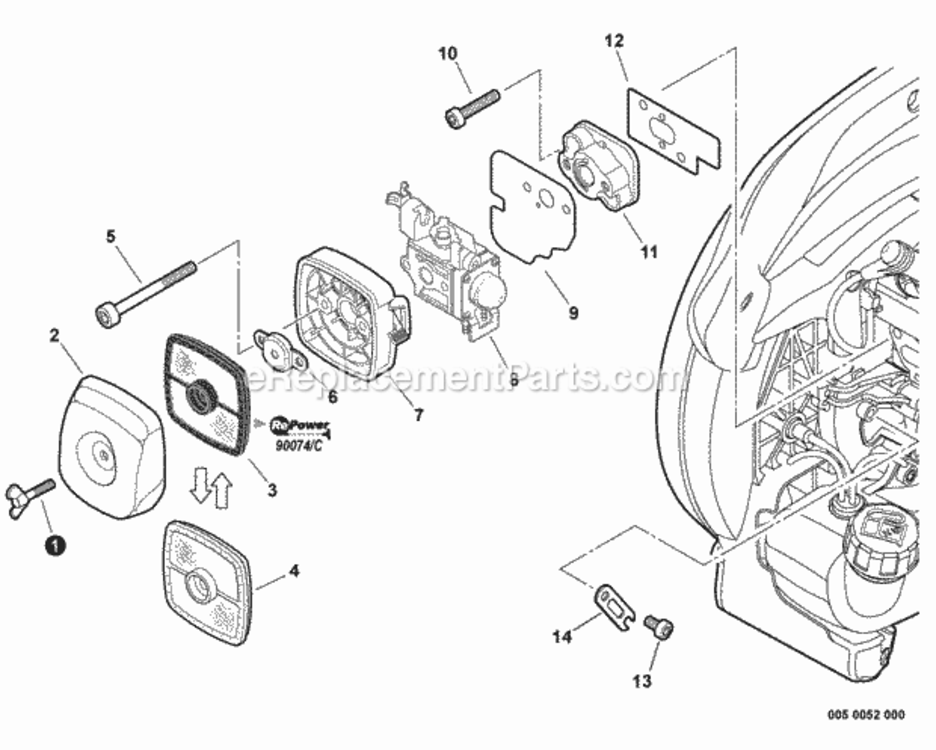 Intake Diagram and Parts List for ES-250 P38311001001 - P38311999999 Echo Chipper Shredder