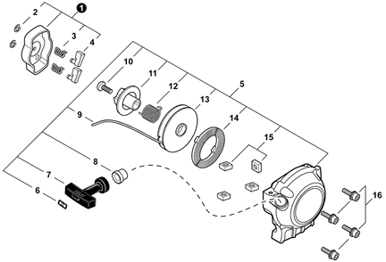 Starter Diagram and Parts List for SRM-266 U54313001001 - U54313999999 Echo Trimmer