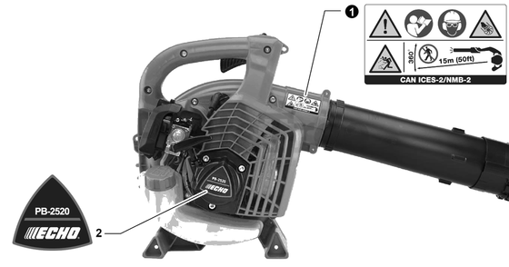 Labels Diagram and Parts List for PB-2520 P54826001001 - P54826999999 Echo Leaf Blower / Vacuum