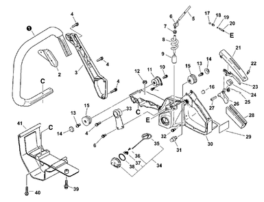 Handles, Throttle Control, Fuel System Diagram and Parts List for QV-8000 (Type 1E)(C90303001001 - C90303999999) Echo Chainsaw